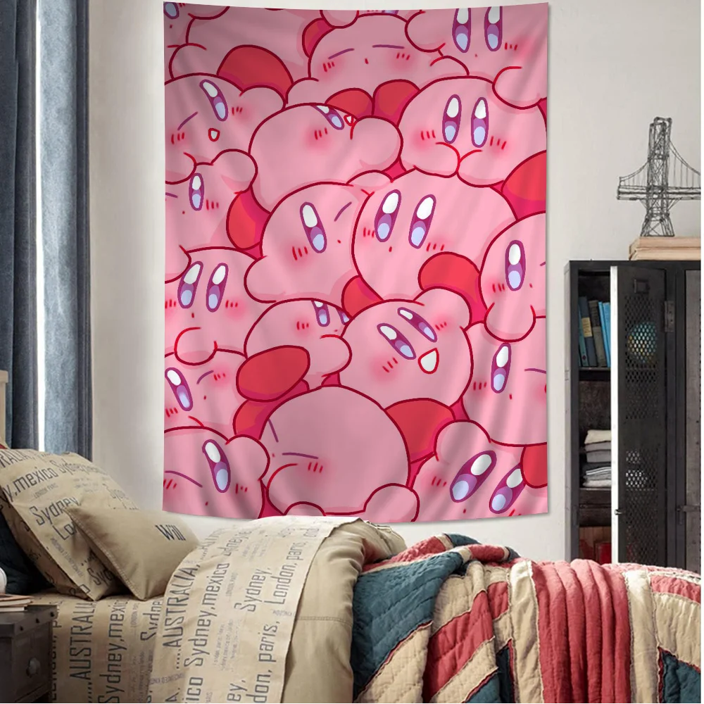 Cartoon Cute Pink K-Kirbys Anime Tapestry Hippie Flower Wall Carpets Dorm Decor Cheap Hippie Wall Hanging