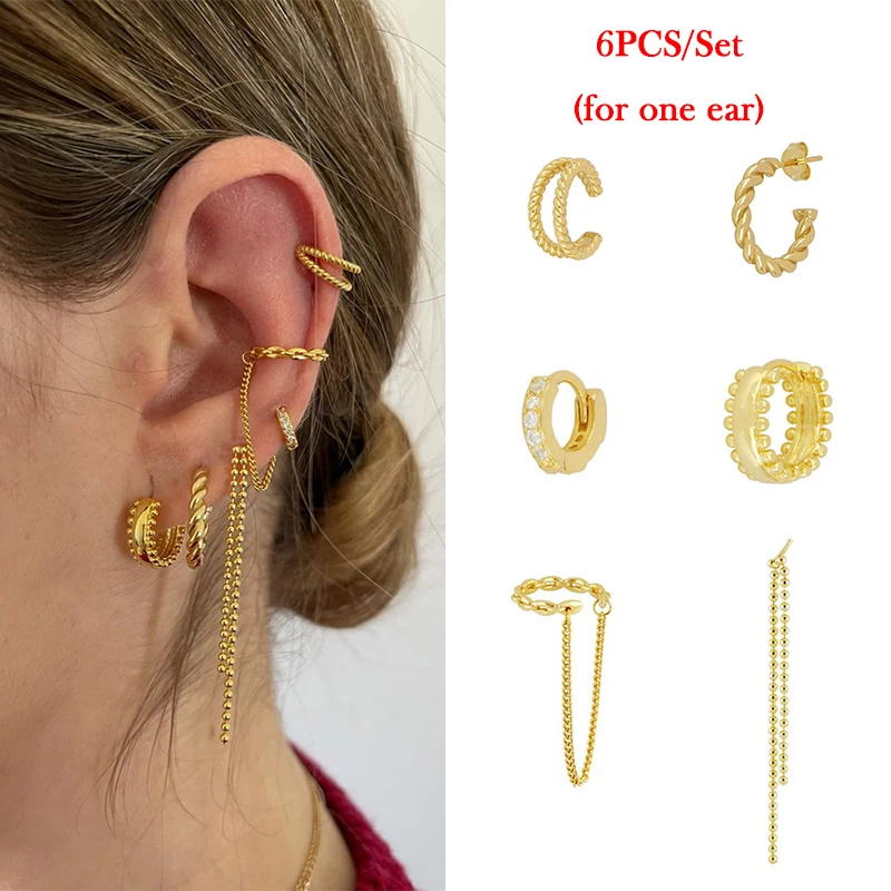 TIANDE Gold Plated Earrings Set for Women Boho Zircon Women\'s Clip Stud Hoop Drop Dangle Earrings 2022 Fashion Jewelry Wholesale