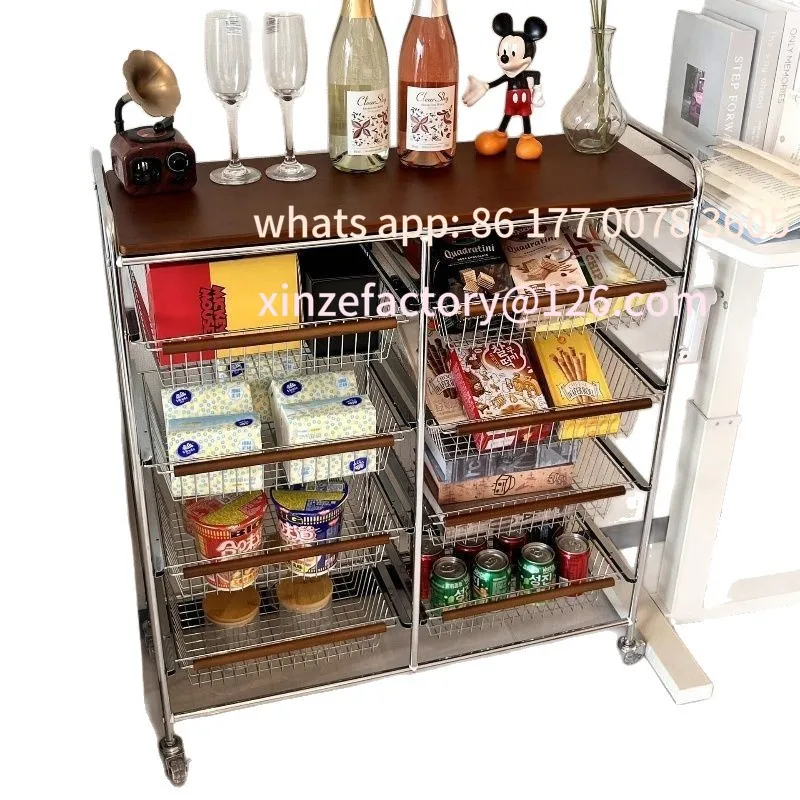 

Customizable Medieval trolley rack, living room mobile wheeled snack storage rack