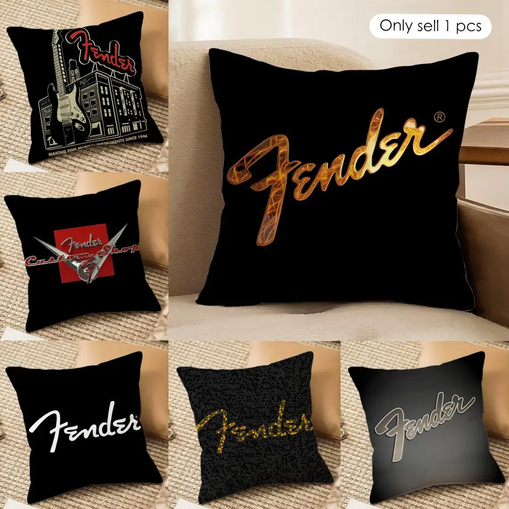 Guitar Cool F-Fender logo Cushion Cover Silky Short Plush Invisible Zipper Dustproof Sofa Pillow Case for Home Decor