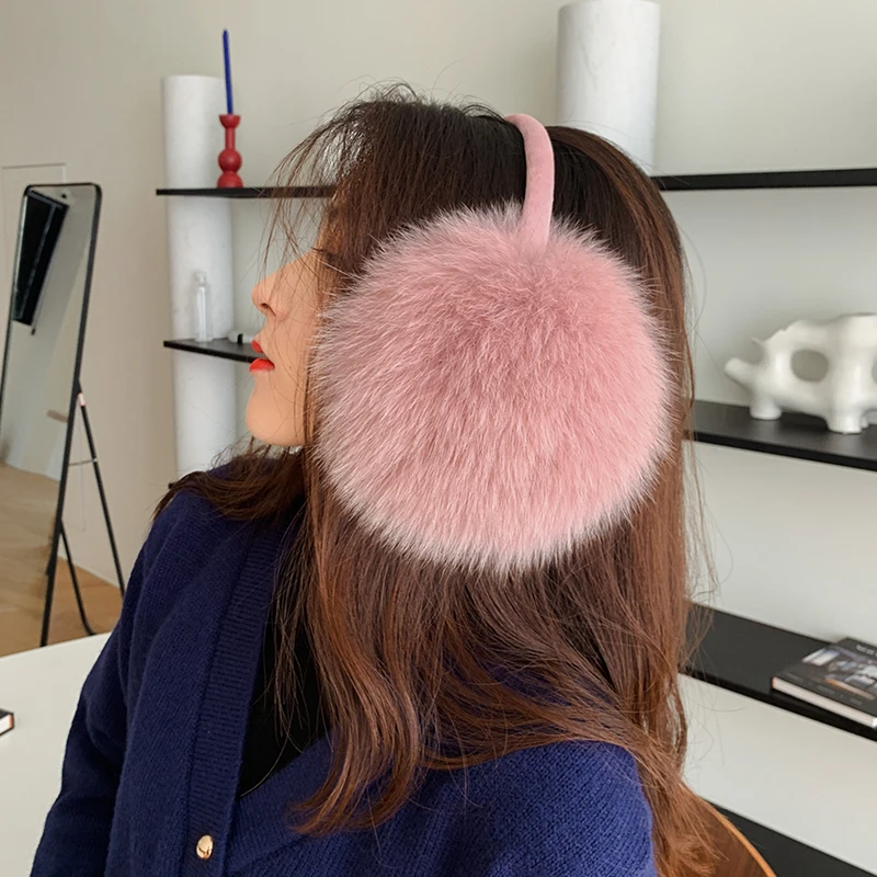 1Real Fox Fur Soft Plush Ear Warmer Winter Accessories Warm Ear Muffs Earmuffs for Women Men Fashion Earflap Ears Cover Scalable