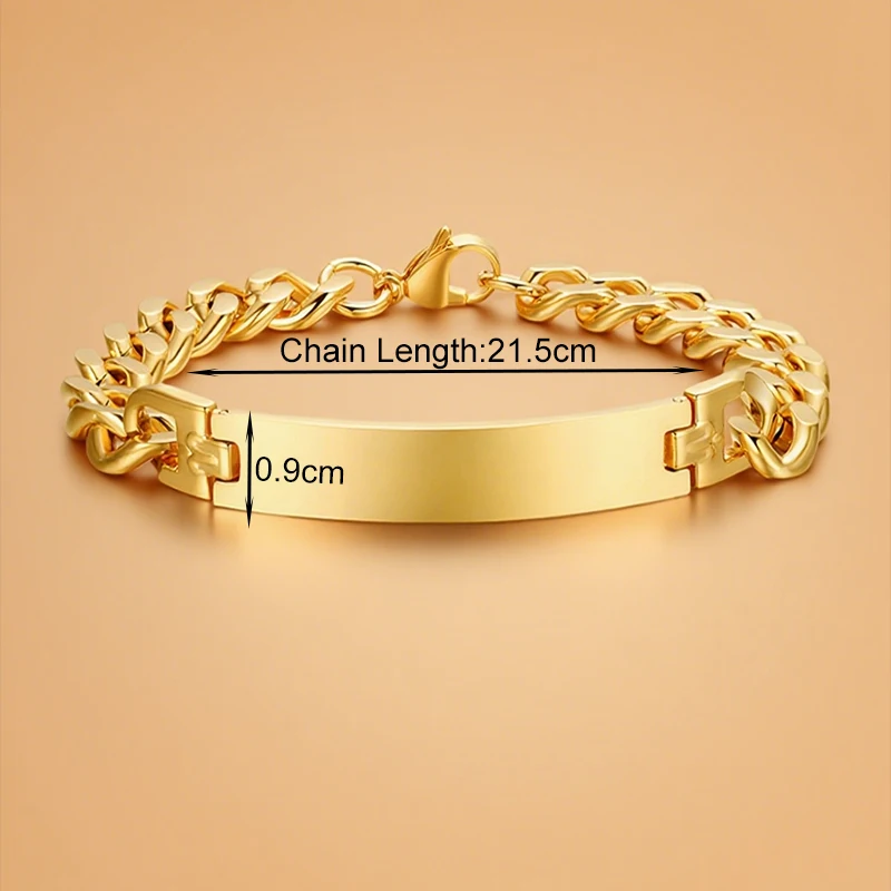 Goxijite Custom Name Cuban Chain Bracelet Personalized Stainless Steel Men's/Women's Engraved Text Jewelry Gift Wholesale