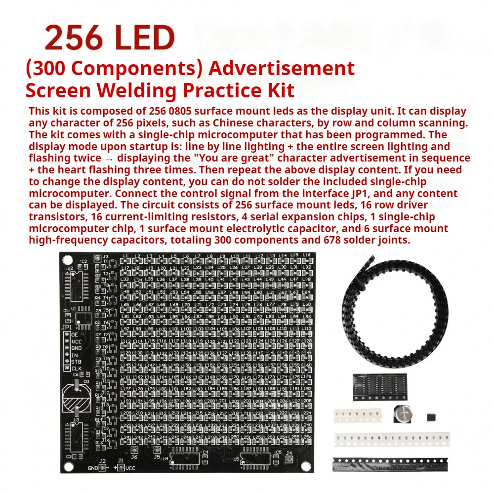 64/256 led smd matriz de pontos tela de publicidade prática de soldagem kit diy 0-9 display digital divertido kit eletrônico componente de solda