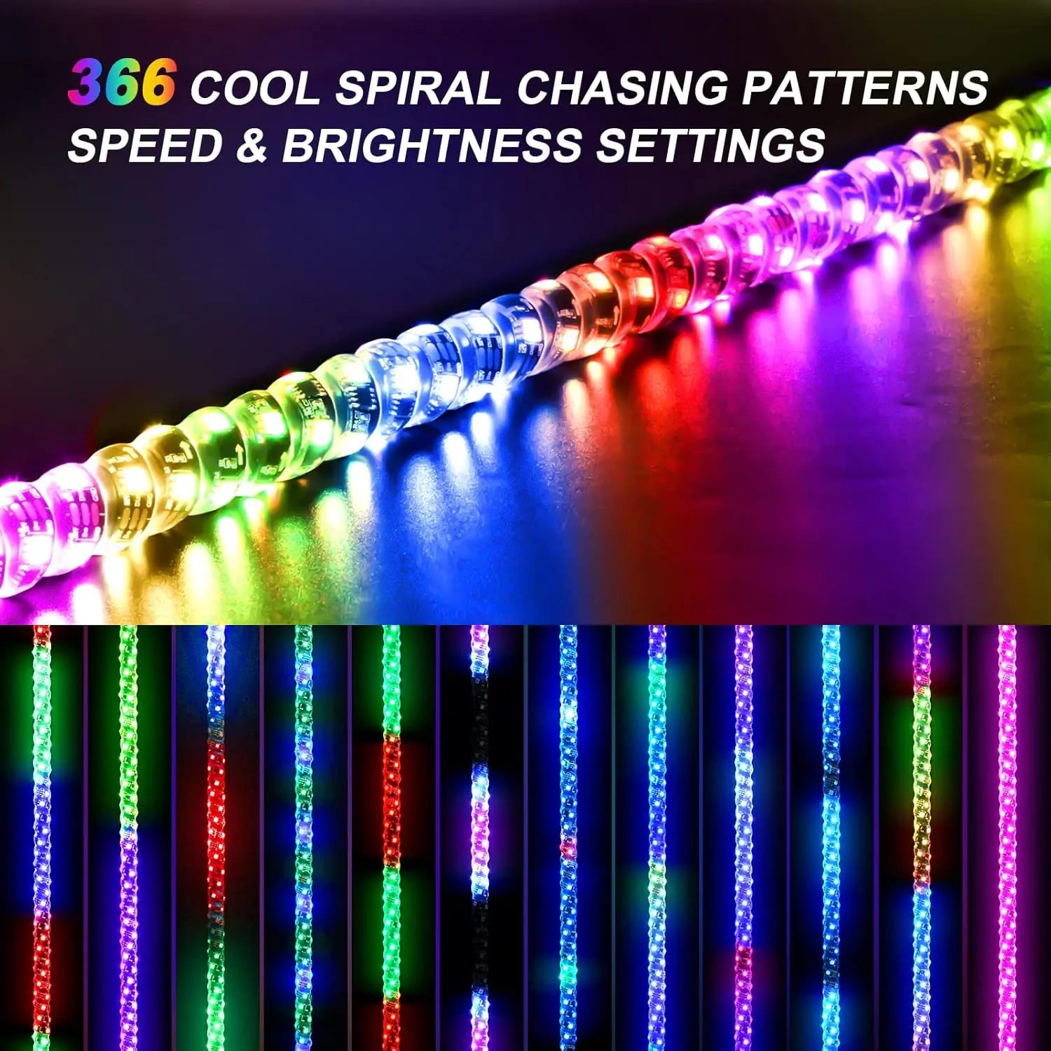 2 Pack 5FT Whip Lights with Spring Base,LED Whip Light with App & Remote Control, Spiral RGB Chasing Lighted Whips with