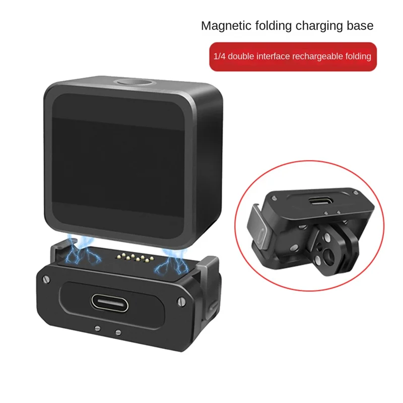 2 In1 Magnetic Charging Adapter Foldable Tripod Mount 1/4 inch Interface for ACTION 2 Action Camera
