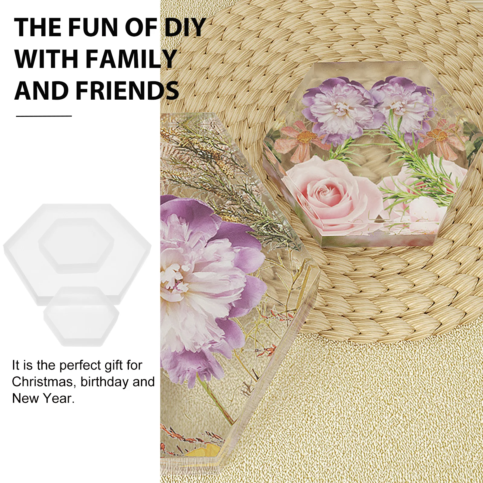 

3Pcs Hexagon Silicone Resin Epoxy Casting Mold Large Small Jewelry Making DIY Craft Crystal Handmade Flexible Mold