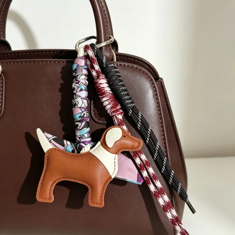 Handcrafted PU Leather Hound Dog Bag Charm/Keychain Pendant - Premium Craftsmanship, 5 Versatile Colors With Hand-woven Rope