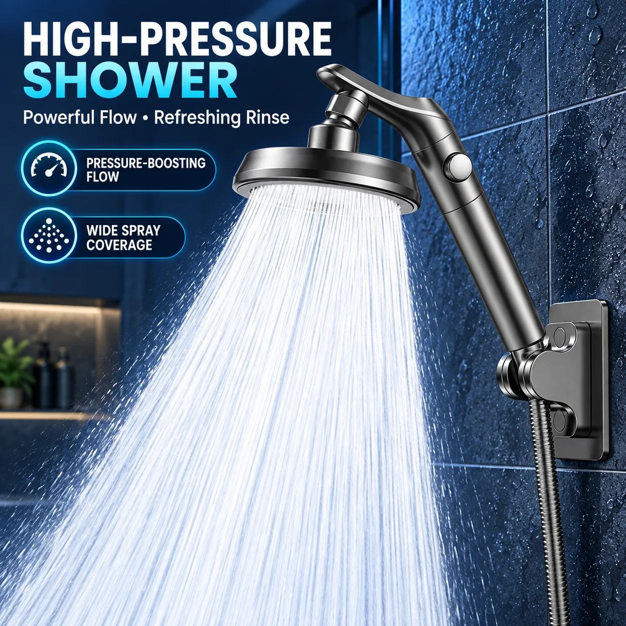 Dual-use Shower Head Set Handheld Overhead Spray 360° Rotatable Elbow Large Water Output High Pressure Bathroom Showerhead