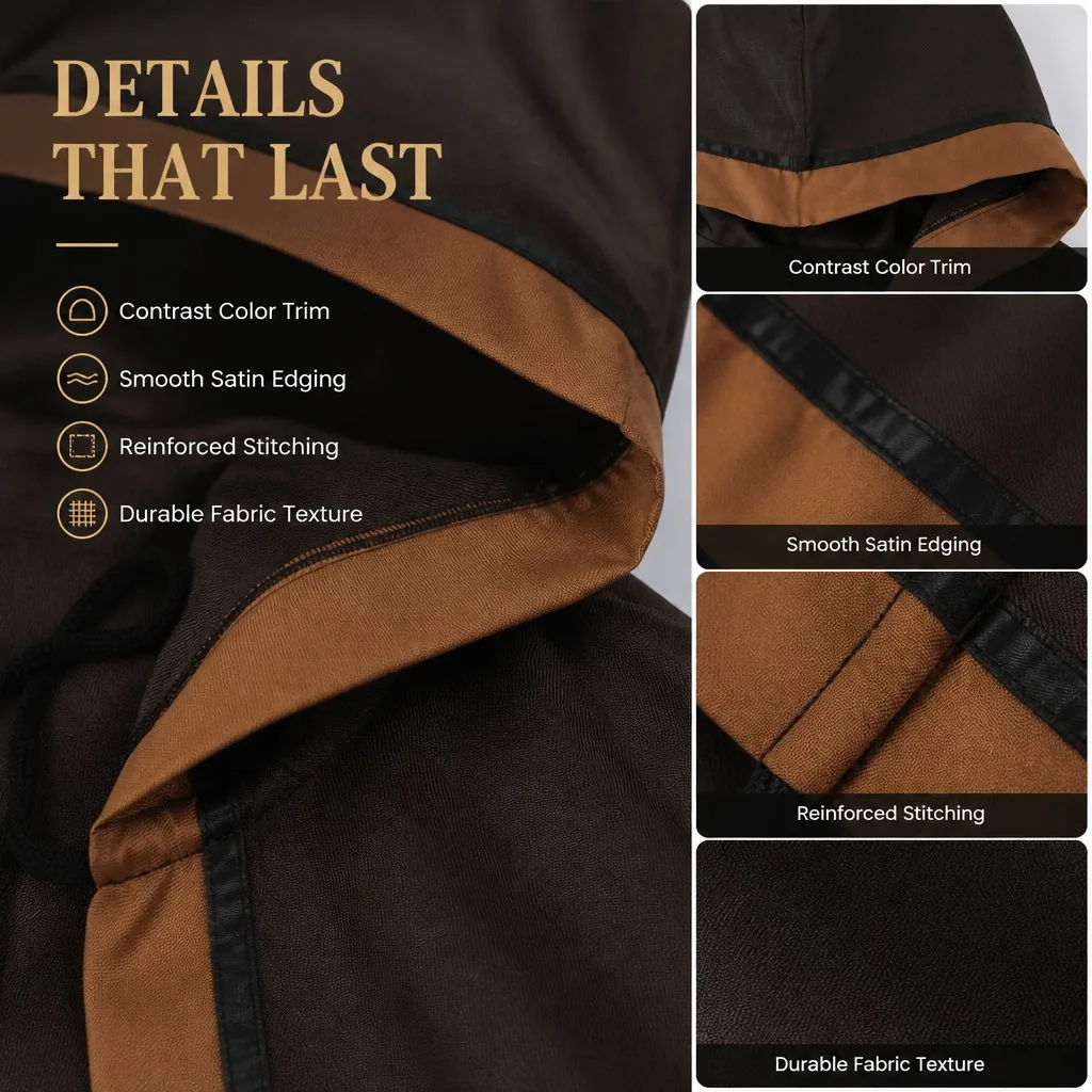 Mittelalterlicher Erwachsenen-Krieger-Umhang mit Kapuze, Unisex, Kontraststreifen, Zauberer-Robe, Halloween-Party, Festival, Cosplay-Kostüm 2026 – Detail 6