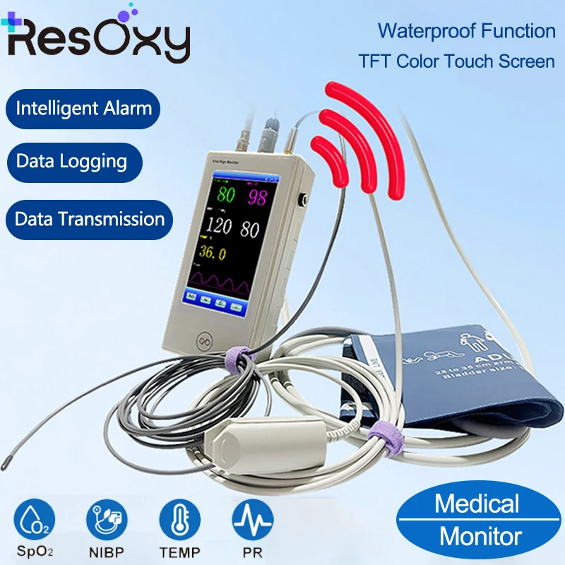 Monitor de signos vitales médicos Resoxy para SPO2 NIBP TEMP PR monitoreo de pacientes alarma inteligente Mini Monitor portátil impermeable