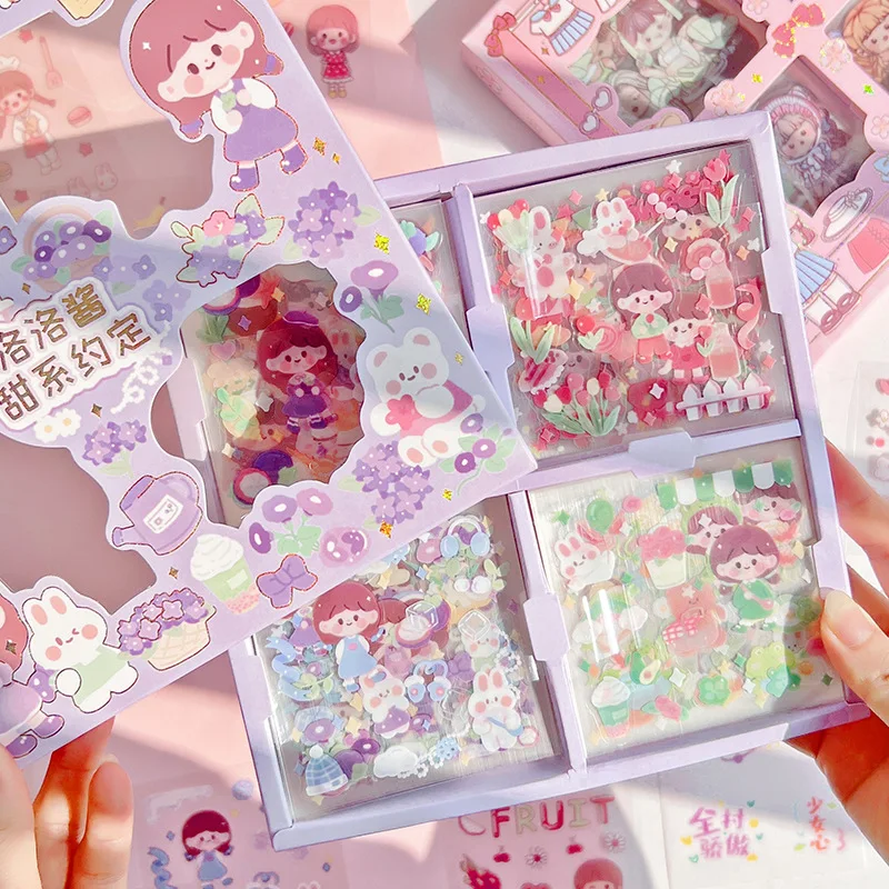 100PCS/SET Stickers Gift Box Cute Cartoon Ins Sweetheart Girl Material Diary Decorative Stickers Kawaii Planner Stickers
