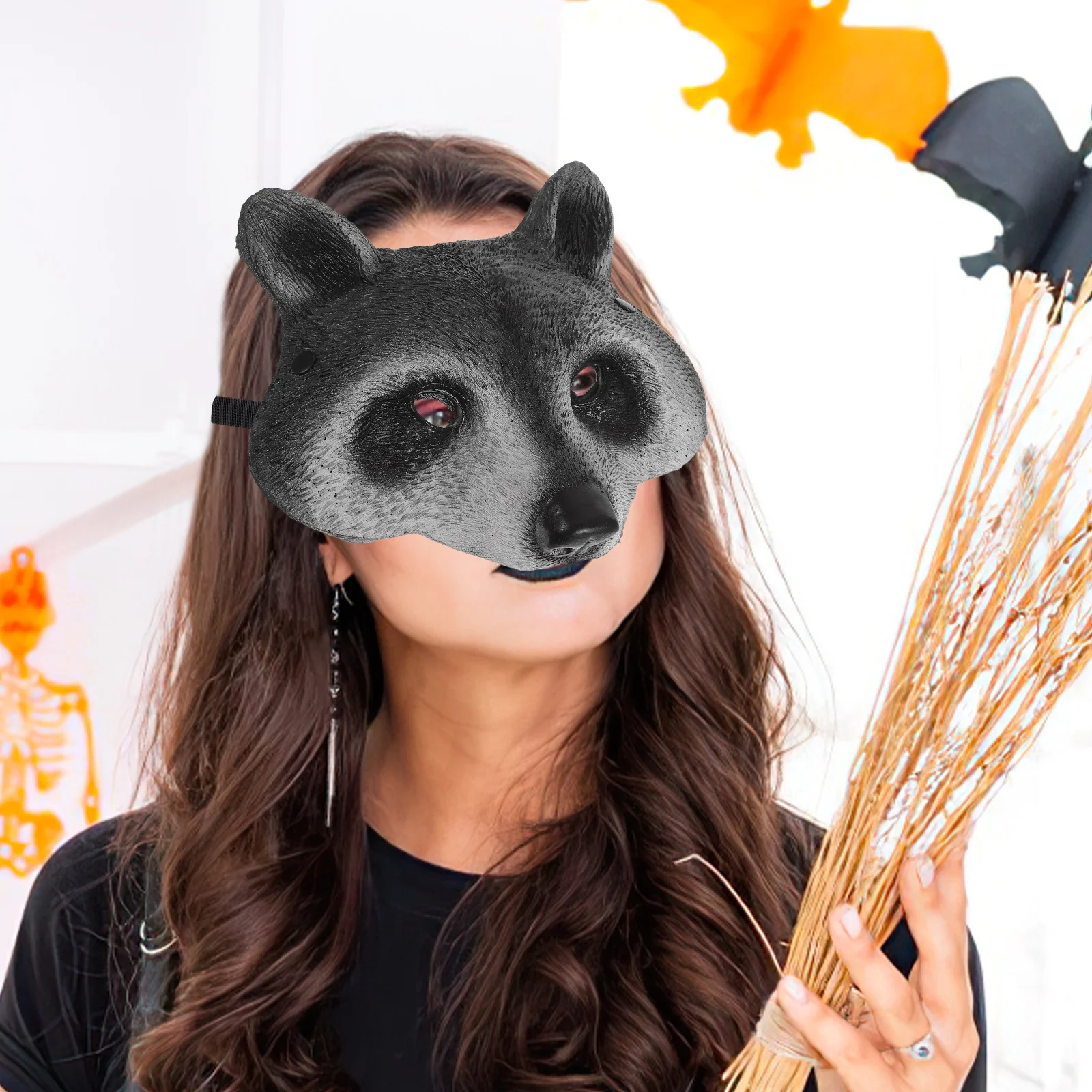 Maschera di procione Costume animale di Halloween Maschera per il viso per festa di carnevale in maschera Vestito operato da cosplay Realistico spaventoso per adulti