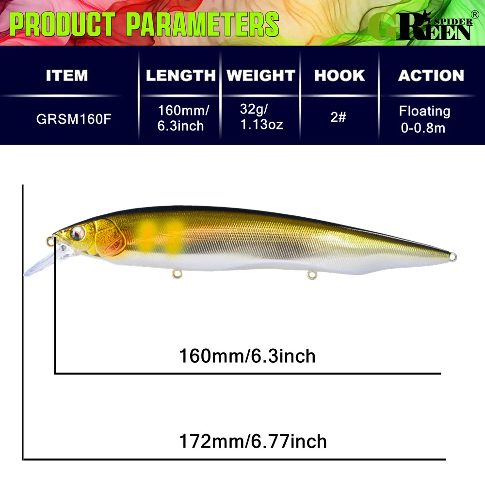 الأخضر العائمة أسماك الصيد إغراء 160 مللي متر 32 جرام Jerkbait الخرز الاصطناعي الصلب Wobblers عمق 0.5 ~ 1 متر ل باس بايك معالجة