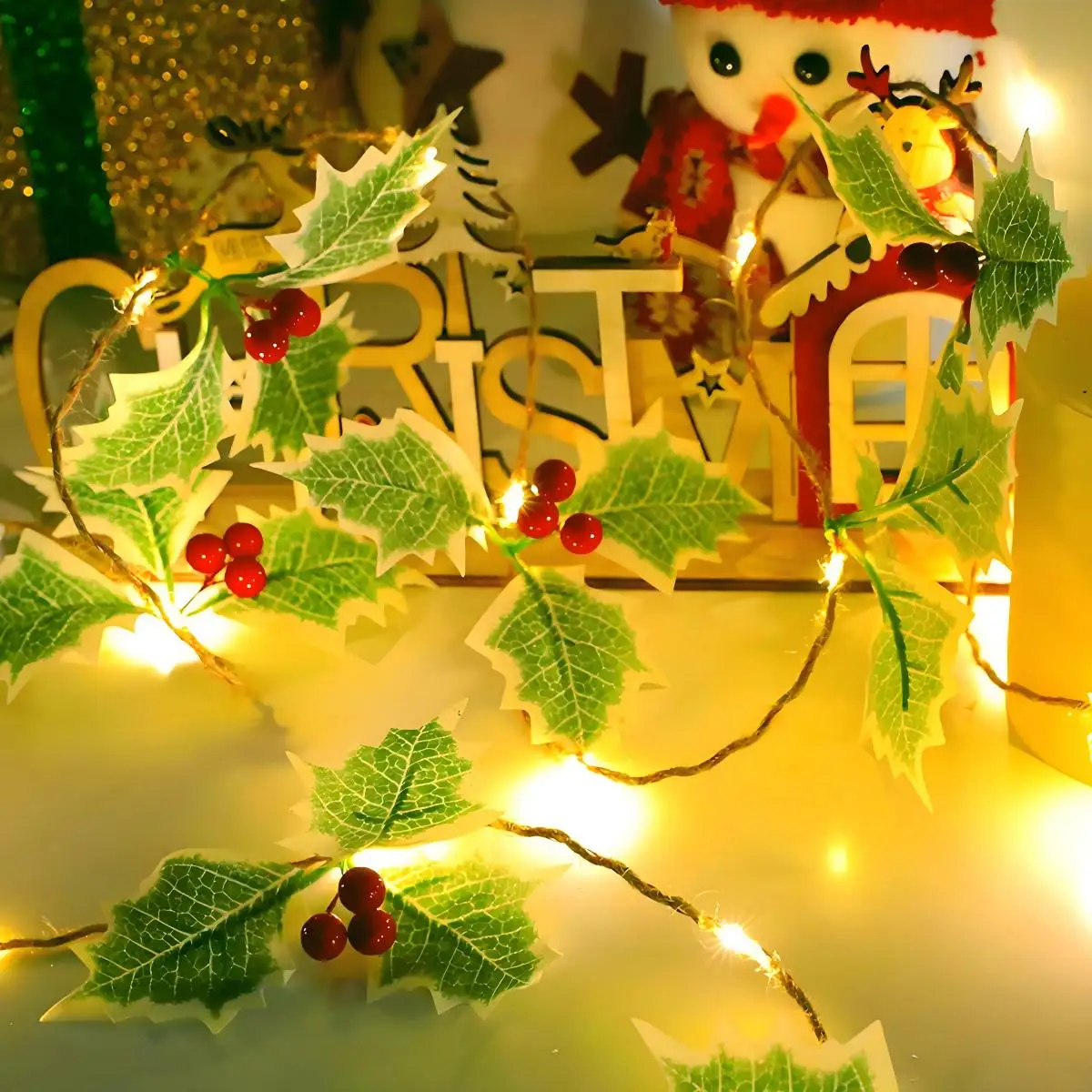 

Рождественские украшения - искусственный цветок, вечнозеленые листья, ягоды, гирлянды, гирлянды на батарейках, рождественские елочные гирлянды, огни для украшения дома