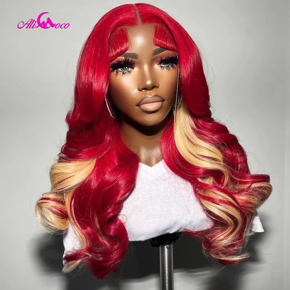 

13x6 Highlight Red Body Wave 13x4 Lace Front Wigs Human Remy Hair For Women Transparent 5x5 Closure Wig 200 Density Pre Plucked