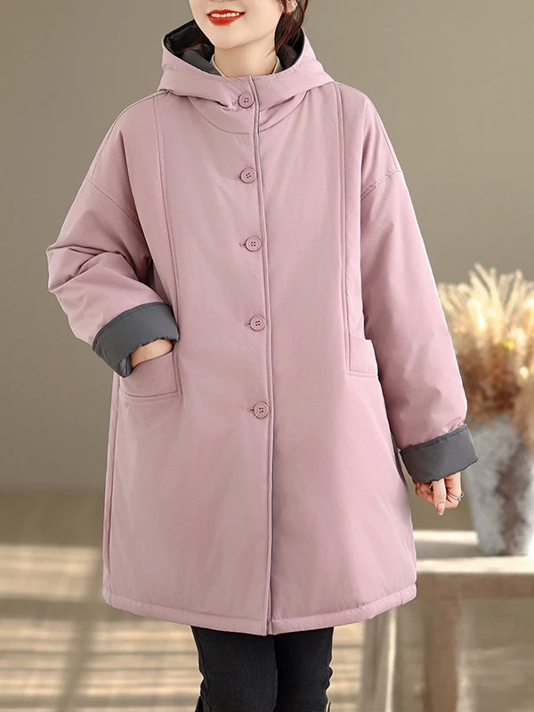 Solto casual com capuz algodão jaet roupas femininas dupla face wear thiened commute sle tubo reto longo sve casaco