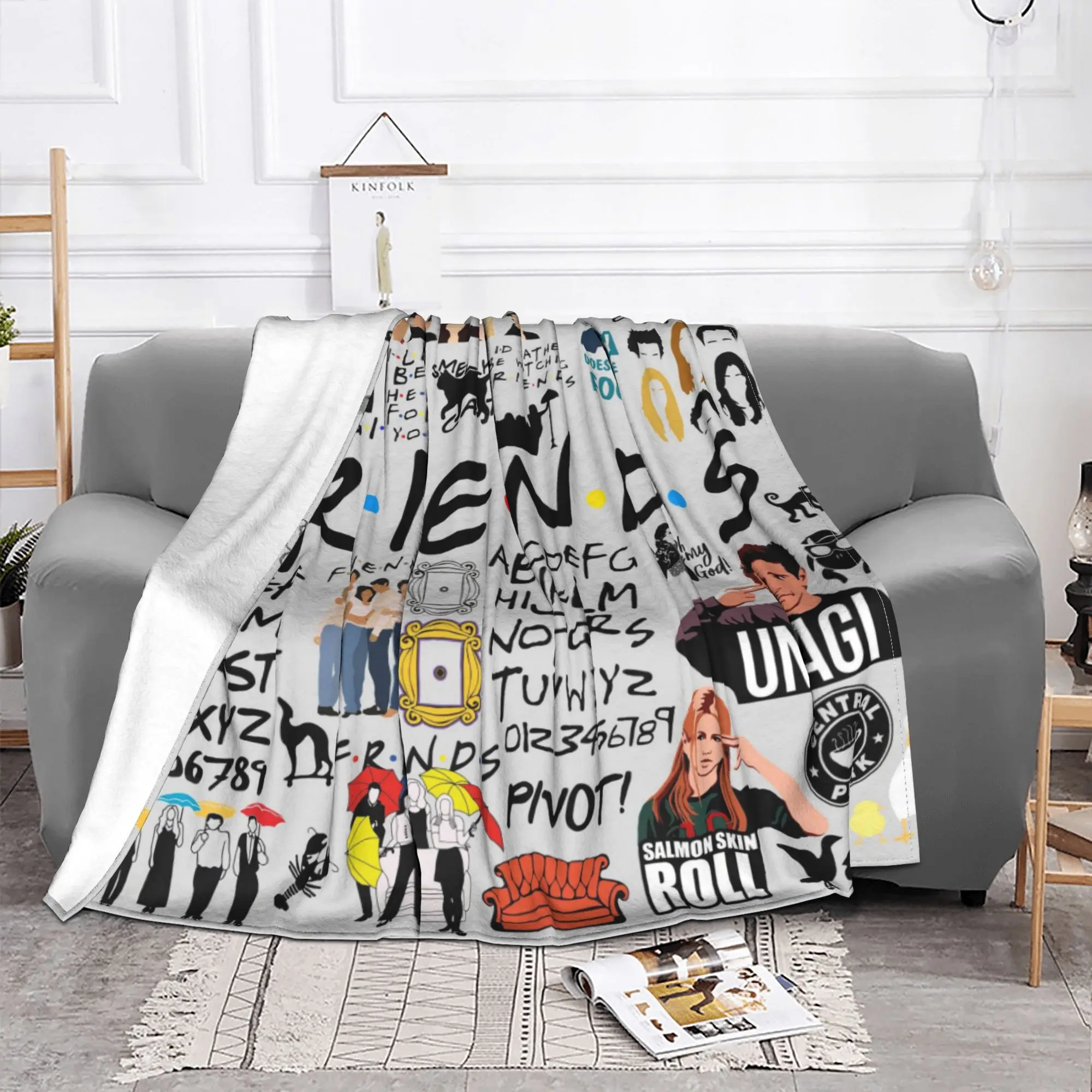 Friends American Knitted Blanket Cartoon Central Perk Fleece Throw Blanket Summer Air Conditioning Ultra-Soft Warm Bedspread