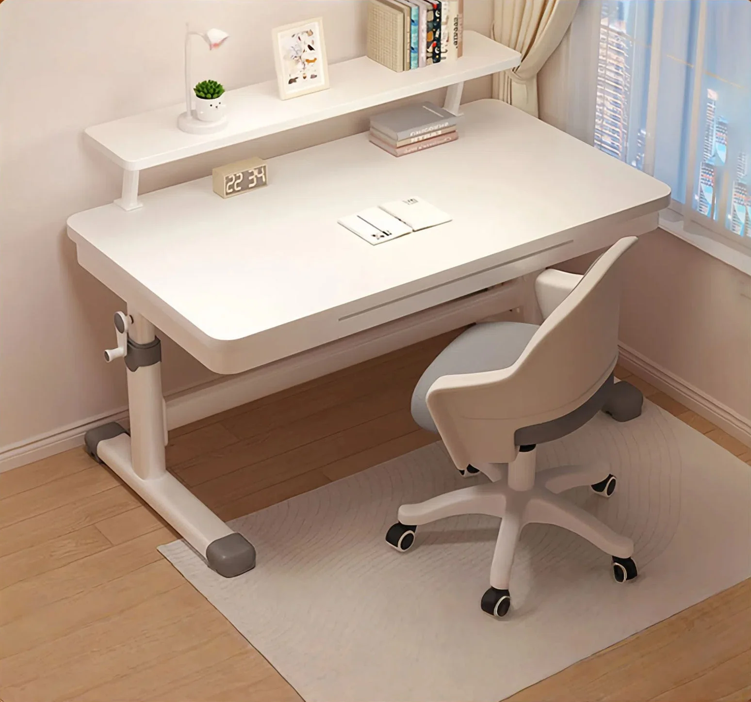 

Comfortable Height-Adjustable Metal Study Table Desk with Bookshelf for Students' Home Office Use