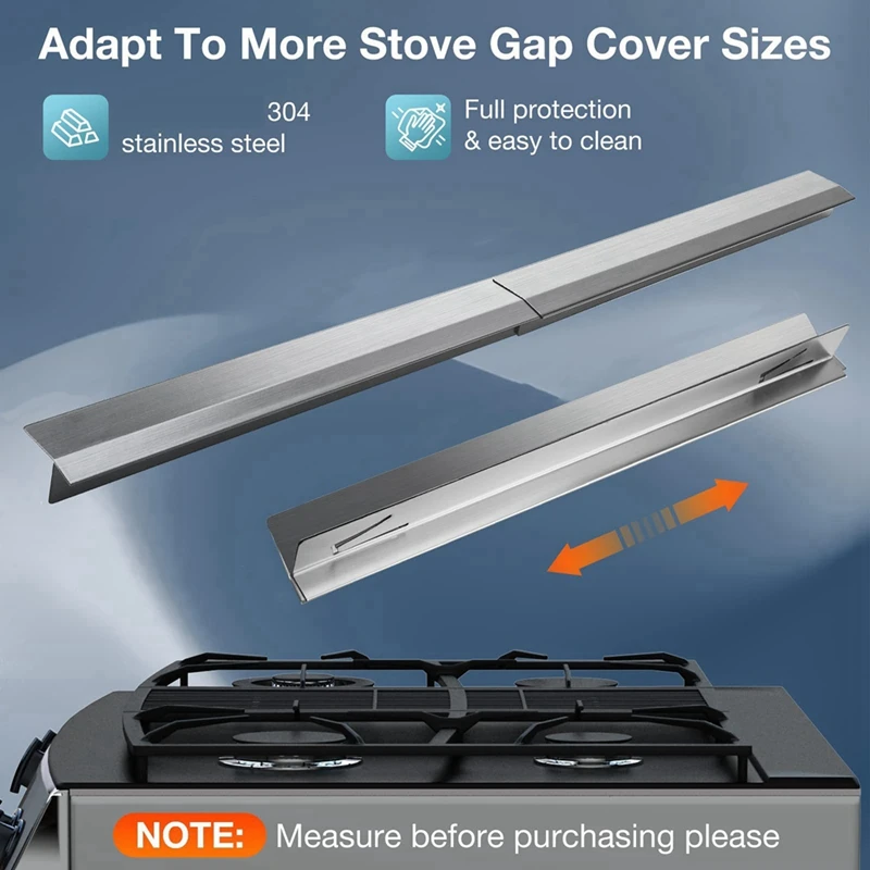 Stove Gap Covers Stainless Steel 2 Packs,Adjustable Resistant Not Sharp Gap Filler,Easy To Clear Stove Counter Gap Cover