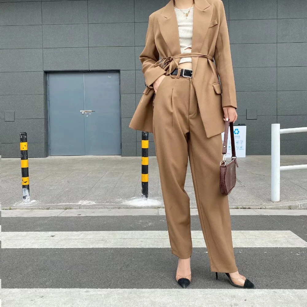 PB&ZA 2024 Spring New Women\'s Fashion temperament Commuter versatile casual suit jacket+pleated pants set