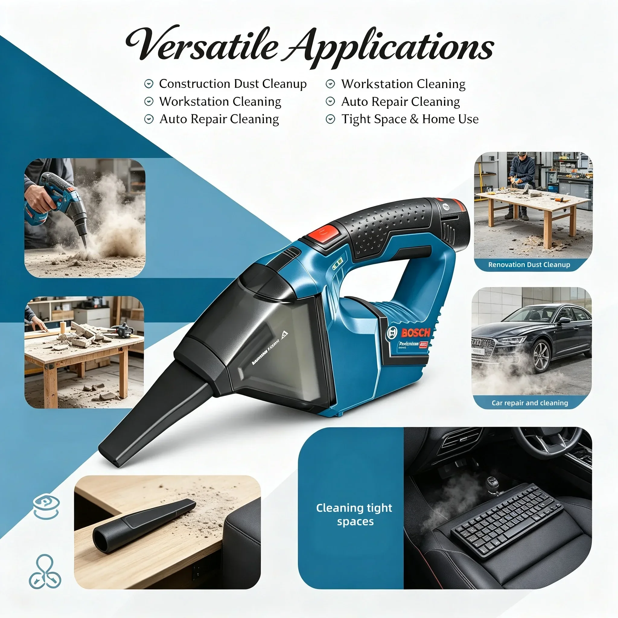 Bosch GAS 12V-LI Cordless Handheld Vacuum Cleaner 12V Professional Lithium Ion Battery Rechargeable Lightweight Dust Buster Tool