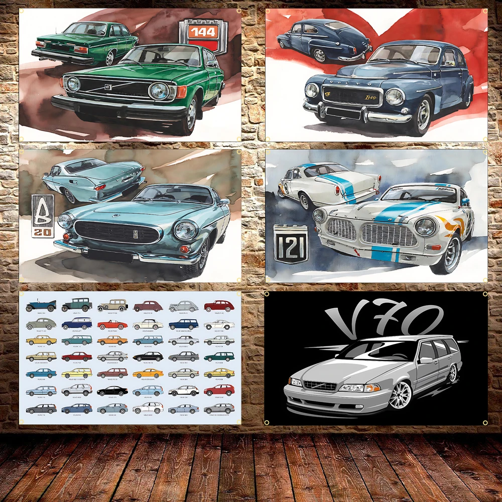 Bandera de coches suecos de poliéster impresa V70 60X90CM 90X150CM pancarta para habitación y decoración al aire libre famoso cartel de coche sueco