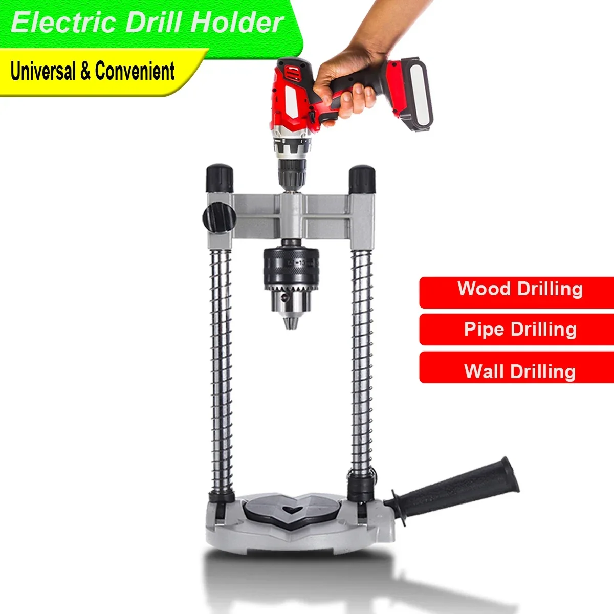 

45-90 Angle Adjustable Drill Guide Attachment With Chuck Drill Holder Stand Drilling Guide for Electric/Power Drill Woodworking