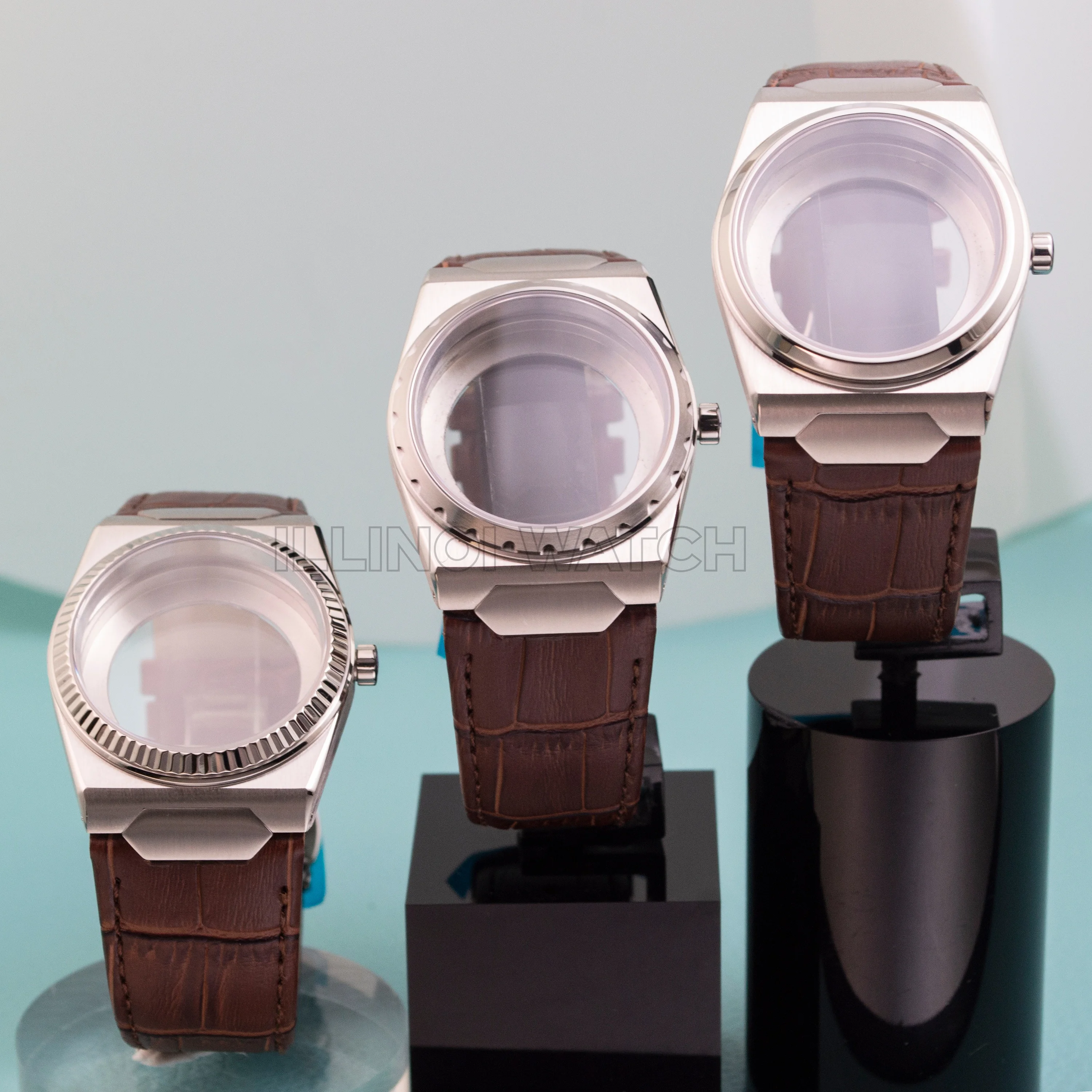 

NH35 Корпус для часов Нержавеющая сталь Сапфировое стекло VC222 Корпус для часов 10ATM Водонепроницаемый для NH35 NH36 Механизм Ремешок из натуральной кожи