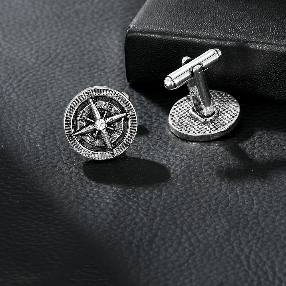 أزرار أكمام مستديرة بتصميم بوصلة رجالي عتيقة لبدلة القميص وبلوزة سهرة لتزيين المجوهرات