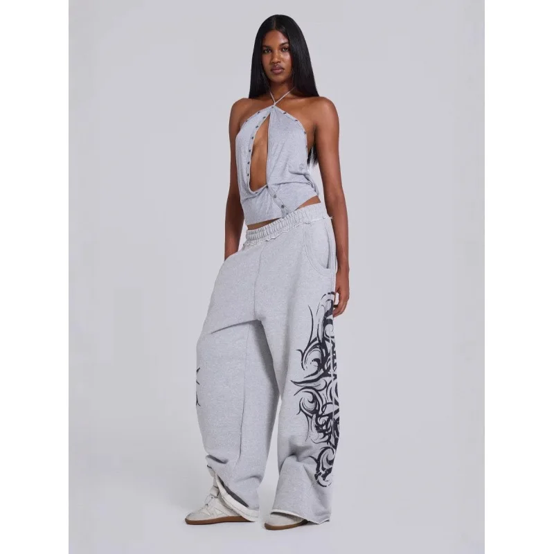 American Style Street Retro Printed Casual Pants Loose Wide Leg Straight Leg Long Trousers Sweatpants for Men And Women