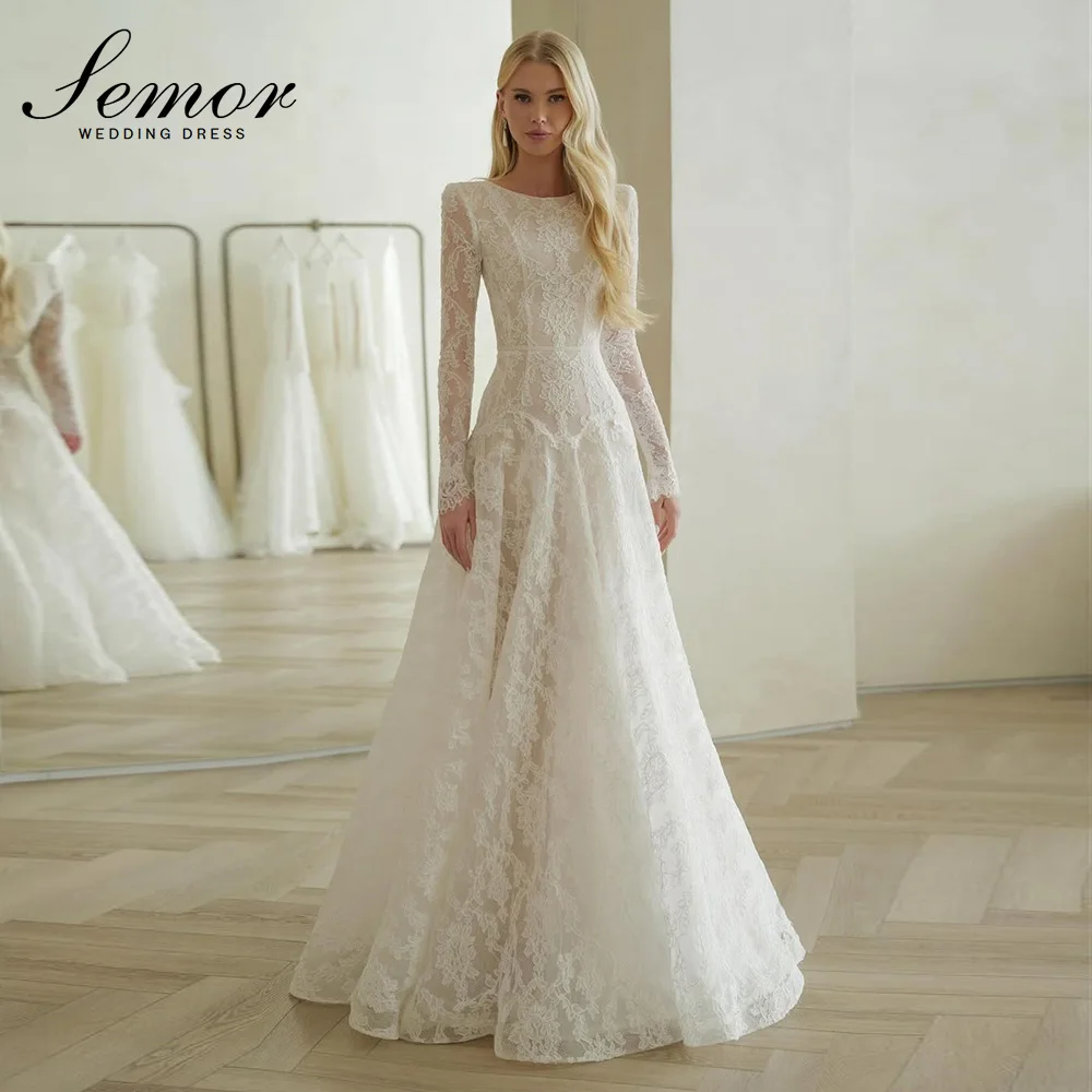 Semor Stunning Mermaid O-Neck Wedding Dress Full Sleeve Lace Appliques Special Design 2026Exquisite Vestido De Noiva Customized