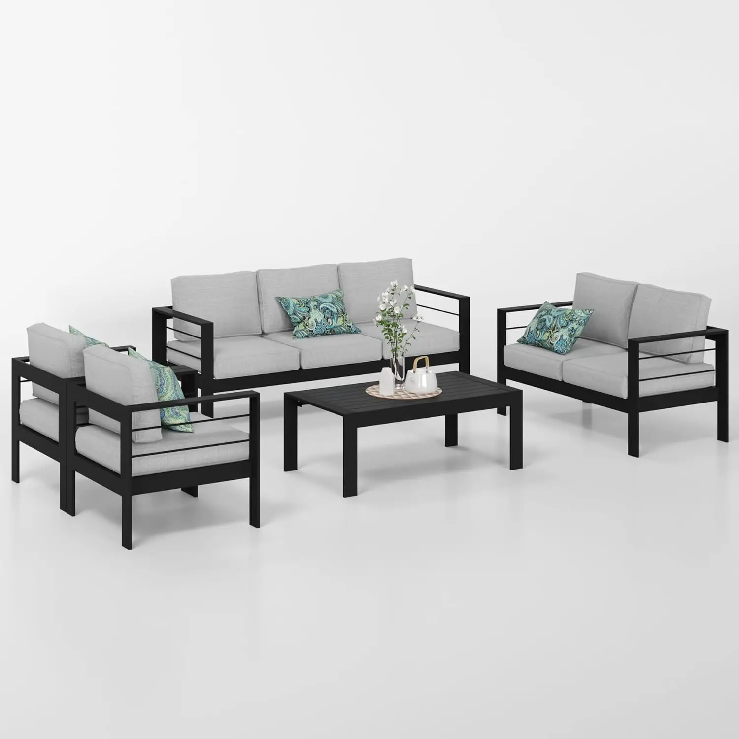 Aluminum Patio Furniture Set,5 Pieces Modern Outdoor Conversation Set Sectional Sofa with Upgrade Cushion