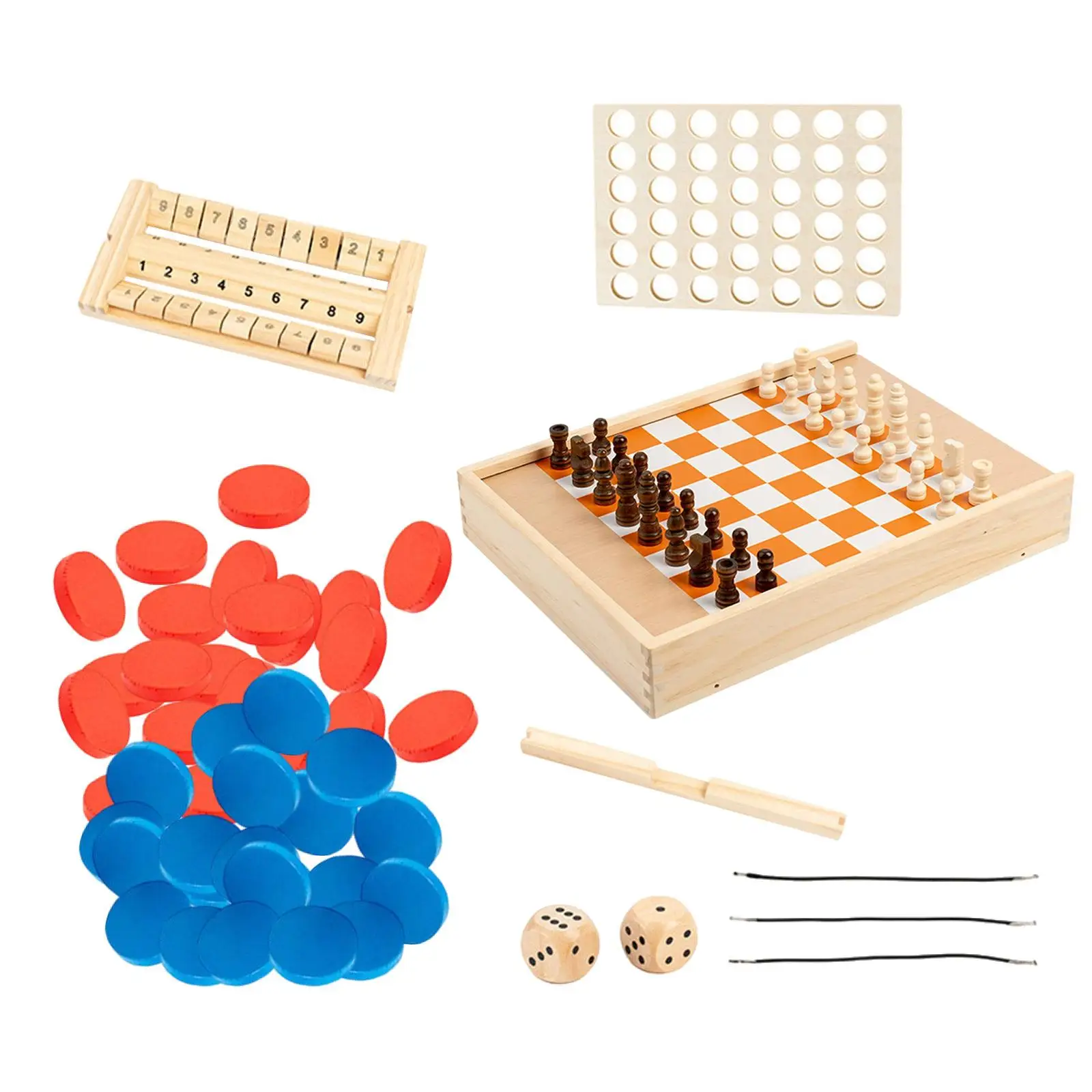 

5 in 1 Wooden Board Game Set with Chess Board Games Checkers Shut The Box Backgammon Game for Kids Family Adults Brithday Gifts