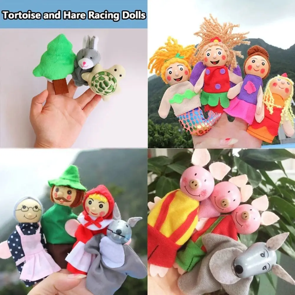 Mini burattini da dito a mano fiabe set di peluche burattini giocattolo materiale di stoffa che aumenta il cervello bambole di peluche per 3 pezzi/4 pezzi