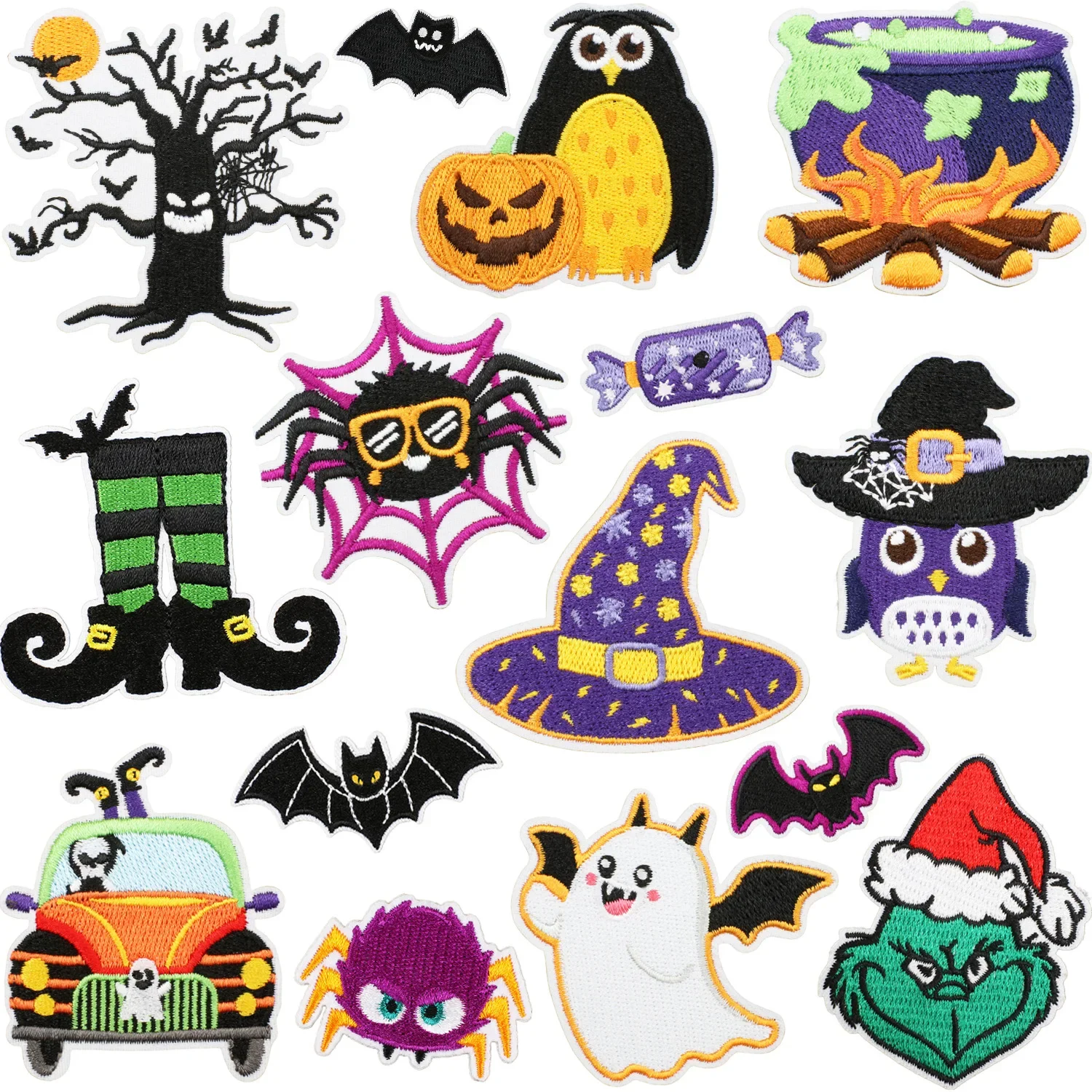 Halloween Embroidery Patches DIY Ghost Tree Owl Bat Iron on Stickers for Clothing Spooky Decoration Party Holidays Accessories