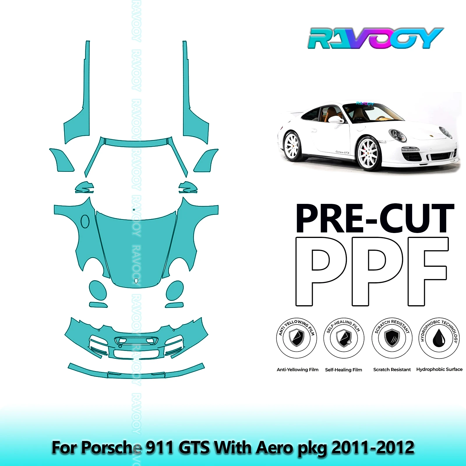

Front Kit+Rockers Clear Bra Precut PPF Paint Protection Film For Porsche 911 GTS With Aero pkg 2011-2012