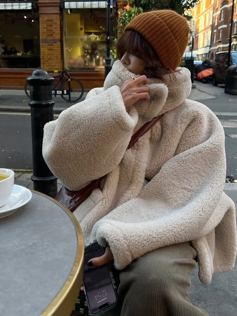 Collo in pelliccia di agnello Cappotto in pelle e pelliccia integrato caldo Capispalla da donna alto Ne Lazy Sle Cappotto ort coreano vestibilità ampia