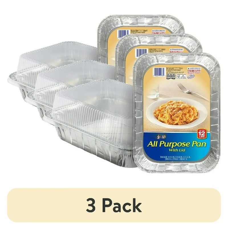

(3 pack) All Purpose 12 LB Roaster Disposable Aluminum Pan with Lid, 13 x 9 in., 1 Count