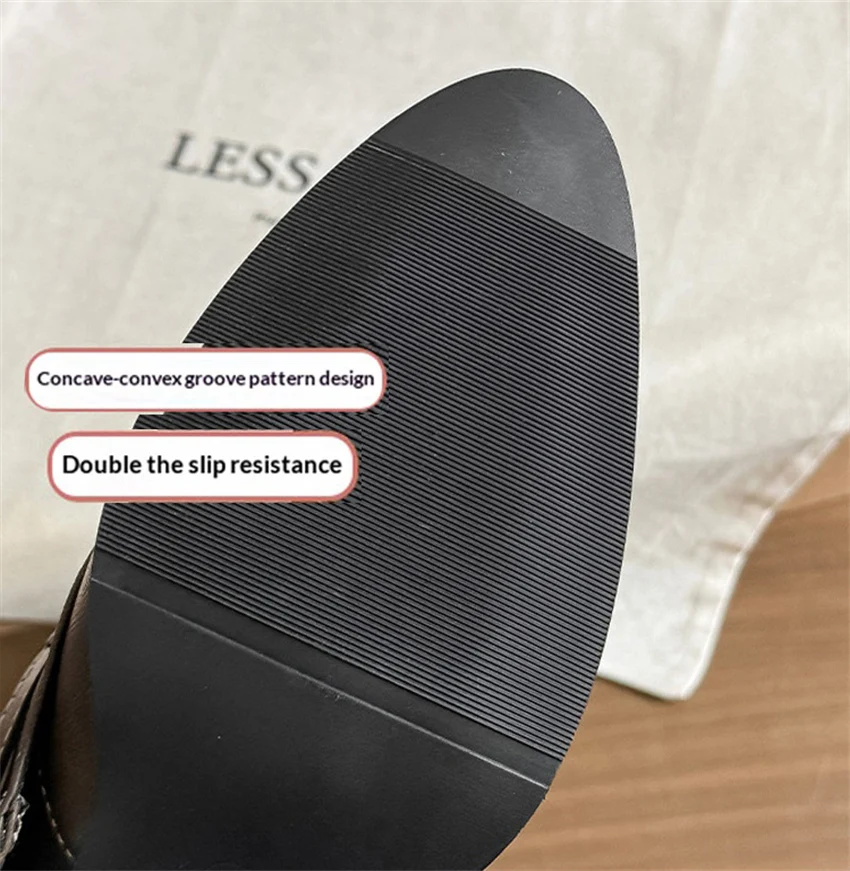 Punk-Style Belt Buckle Mid-Calf Boots for Women Square Heel Motorcycle Boots Pu Leather Pleated Boots Street Retro Riding Boots