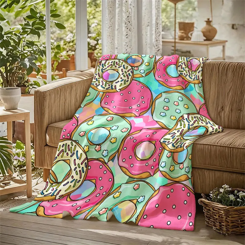 Pastel Donut Seamless Flannel Blanket Warm Soft Halloween Christmas Decorative Couch Warm Cozy All-Season Gift