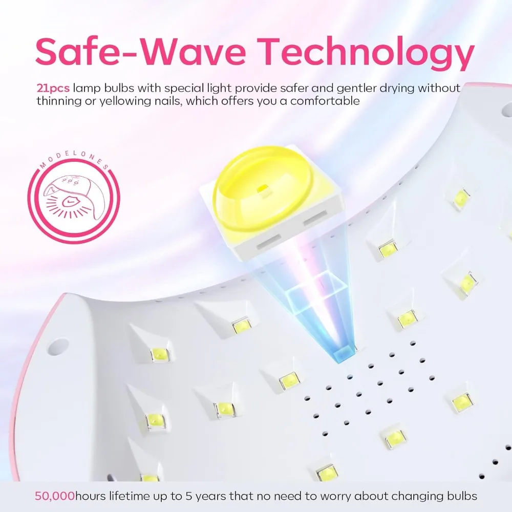 Modelones UV Light for Gel Nails with Gloves, 48 W Nail Dryer with 3 Timer Settings, Lamps for Gel Polish, Professional UPF99+ U