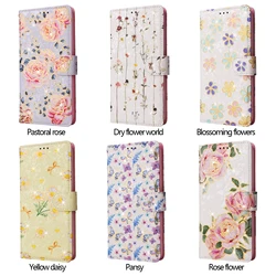 CAESBON Wallet Phone Case Floral Flip Case For Samsung Galaxy S24Ultra S24plus S23 S22 S21Ultra S20FE S10 S9Plus Phone Cover