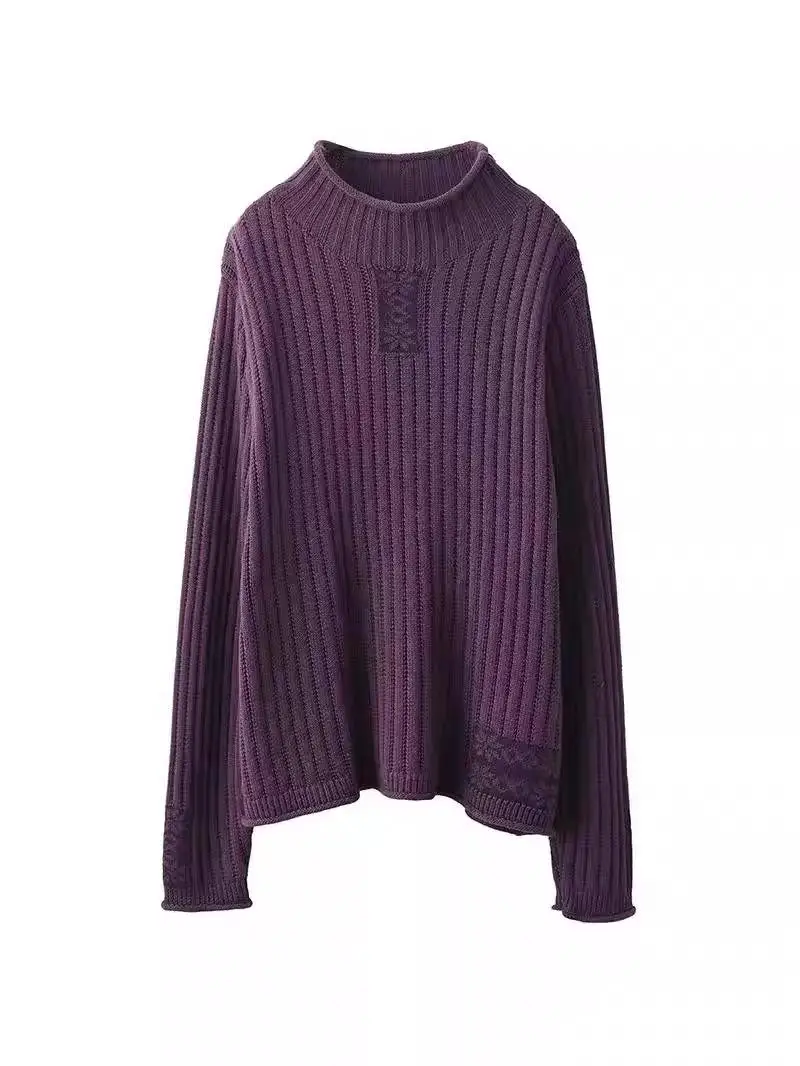 الخريف الشتاء المرأة فضفاضة طويلة Sve محبوك سترة f عالية طوق الرجعية القطن Tead طباعة قاعدة irt Thiened الدفء