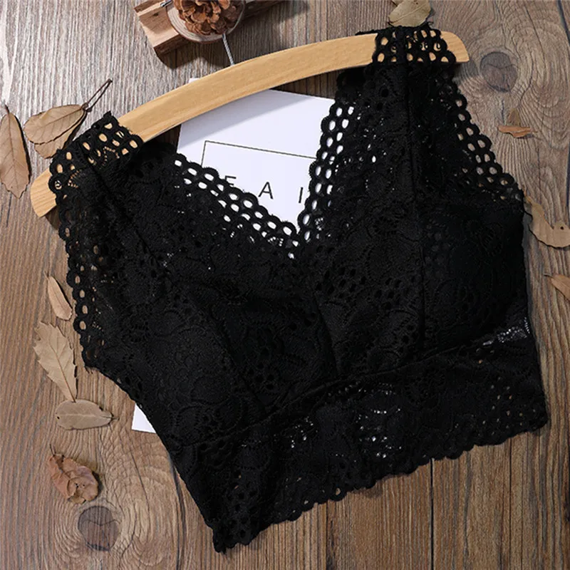 (.) Women Sexy Tank Tops Lace Floral Crochet Padded Bra Cotton Tank Tops Sexy V-Neck Lace Crochet Vest Casual