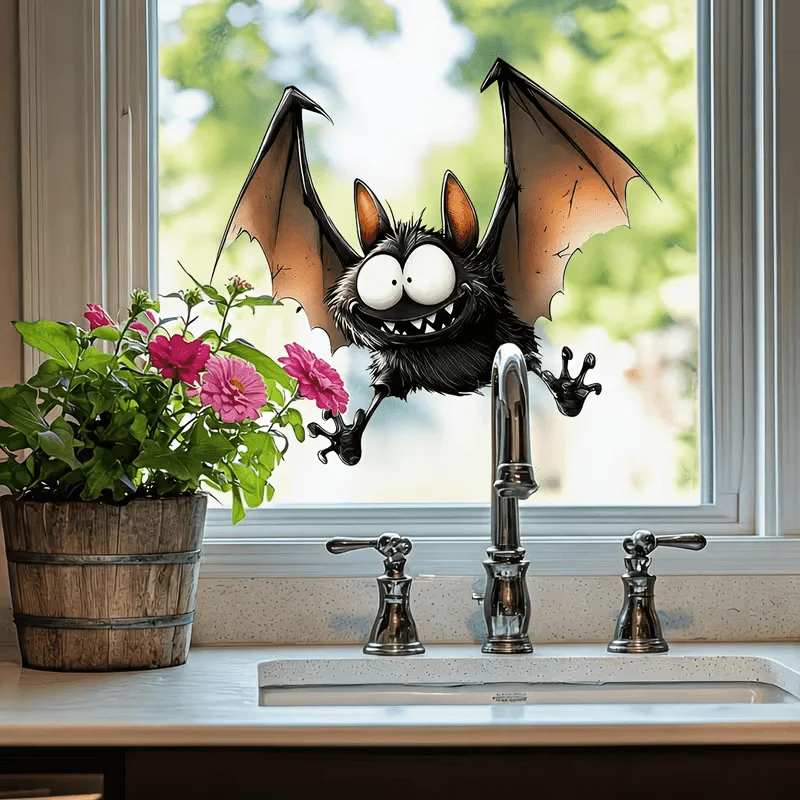 Window Stickers – 1 Cute Big-Eyed Bat Window Decal, Removable Self-Adhesive Decoration, Suitable for Windows, Glass Doors