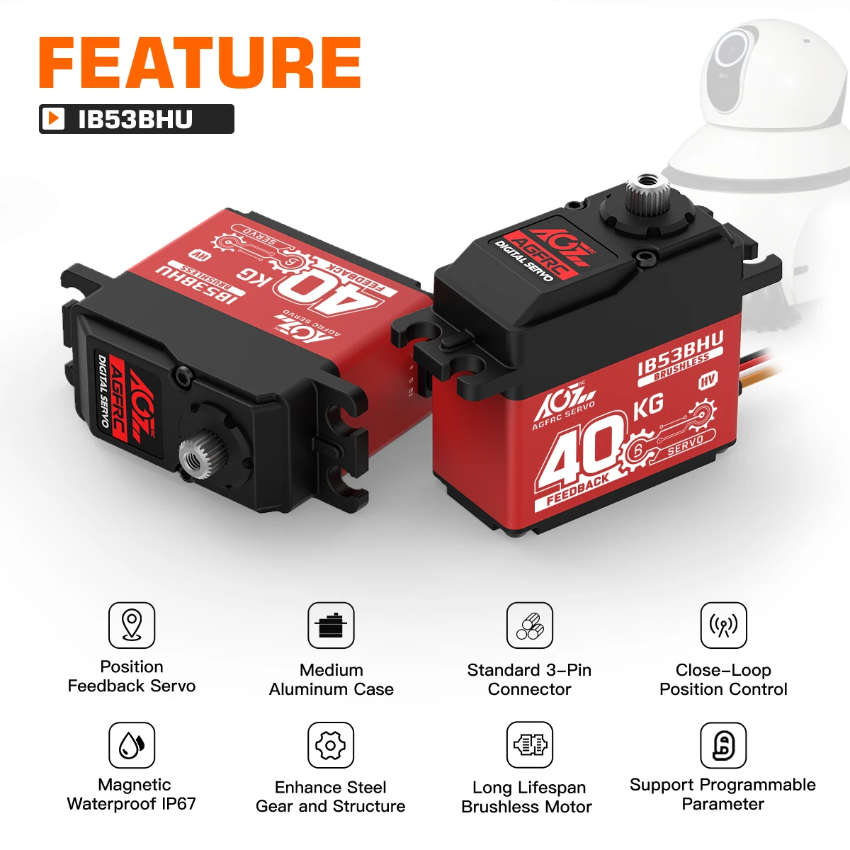 AGFRC IB53BHU Position Feedback Servo 40KG High Torque Programmable Full Metal Gear Standard Digital Steering Motor RC Servo