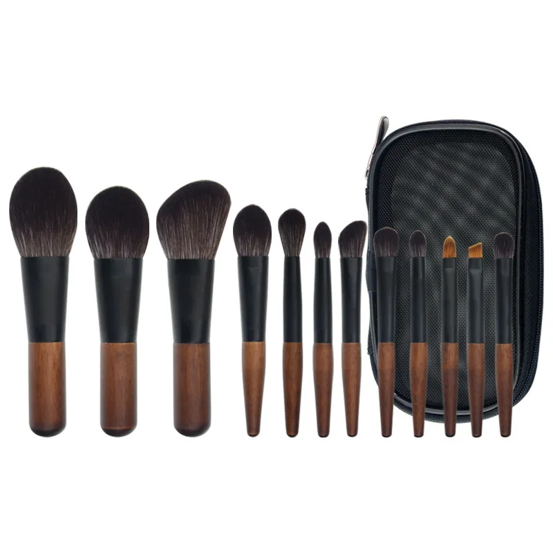 12 PCS Makeup Brushes Set Wood Animal Hair Cosmetic tool Bag Eyeshadow Foundation Blush Beauty Soft Professional Complete kit