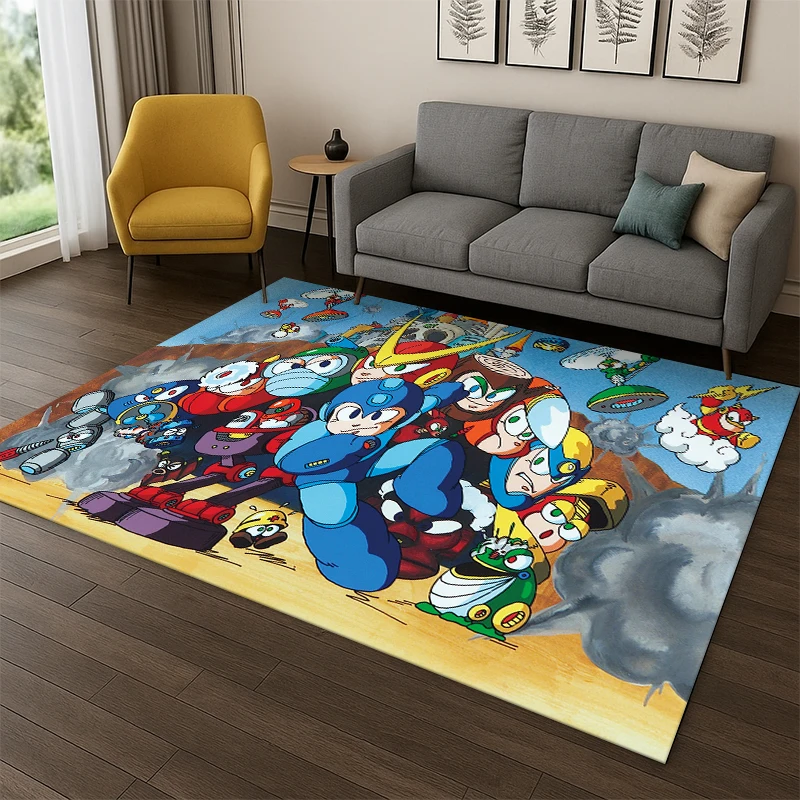 Retro Rockman Mega Man Game Cartoon Carpet Rug for Playroom Bedroom Living Room Sofa Home Decor,kid Area Rug Non-slip Floor Mat
