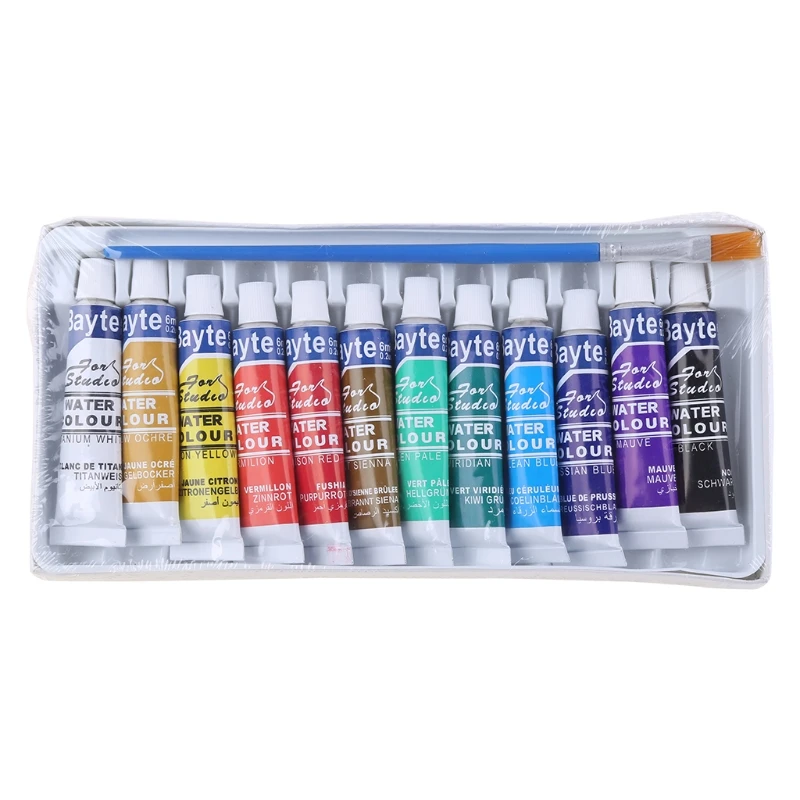 12 Colors Tubes 6ml Paint Tube Drawing Painting Watercolor Pigment Set With Brush Art Supplies For painting canvas fabric, paper