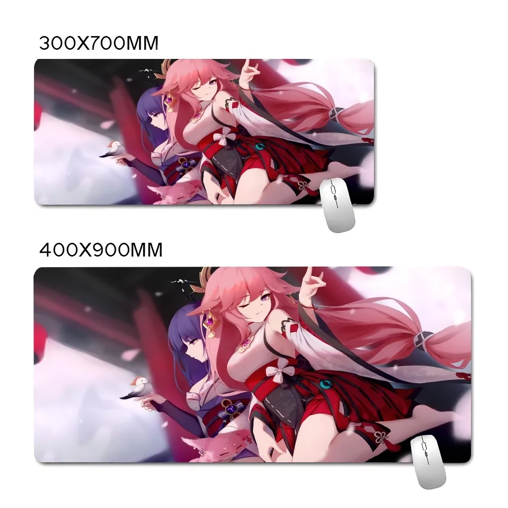 Genshin Mousepad tetikus dampak Raiden, alas Mouse Gaming besar, alas meja Keyboard komputer tebal